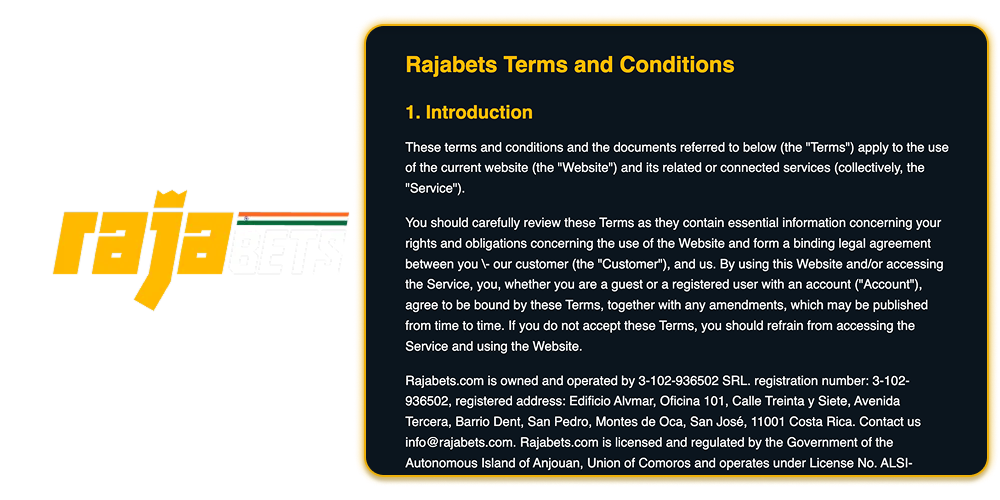 Rajabets India Terms and Conditions of Use